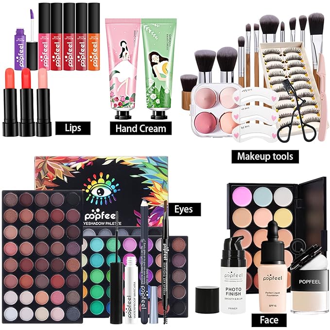 All-in-one Holiday Makeup Gift Set | Full Makeup Kit for Women Essential Starter Bundle Include Eyeshadow Palette Lipstick Blush Cream Concealer Face Powder Eyeliner Mascara Lipgloss Brush