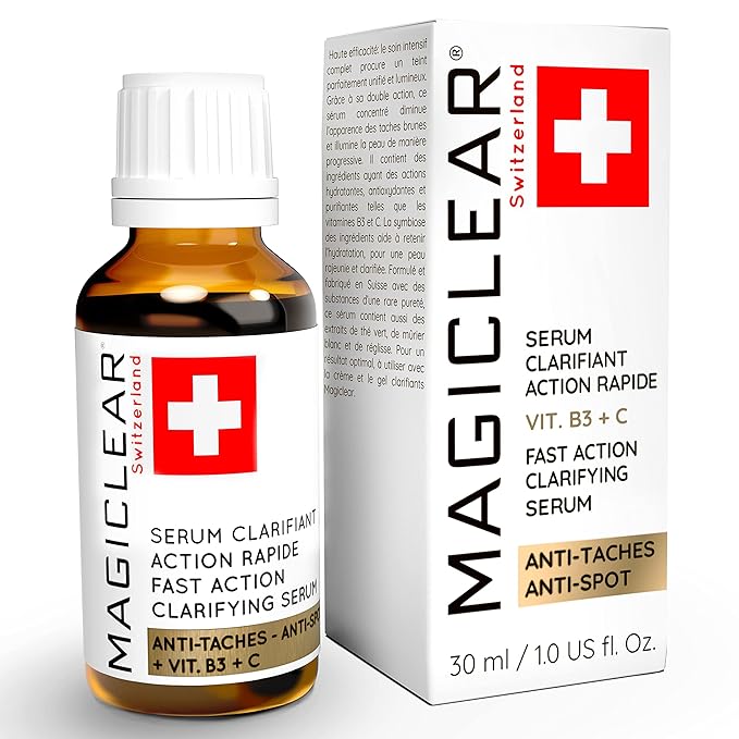 Luxury Swiss Dark Spot Remover for Face and Body Serum Gel Cream Age Sun Brown Spot Acne Freckles Corrector Melasma treatment Anti aging Skin Vitamin C + Niacinamide best organic brand Magiclear