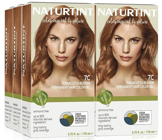 Naturtint 7C Terracotta Blonde Permanent Hair Color (Pack of 6), Ammonia Free, Vegan, Cruelty Free, up to 100% Gray Coverage, Long Lasting Results (Packaging may vary)