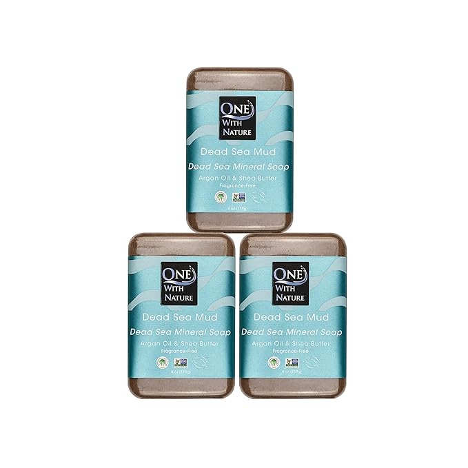 One With Nature Dead Sea Mud Soap 4oz 3-Pack – Purifying and Exfoliating Soap Bar with Dead Sea Salt Minerals for Face & Body, for Men & Women