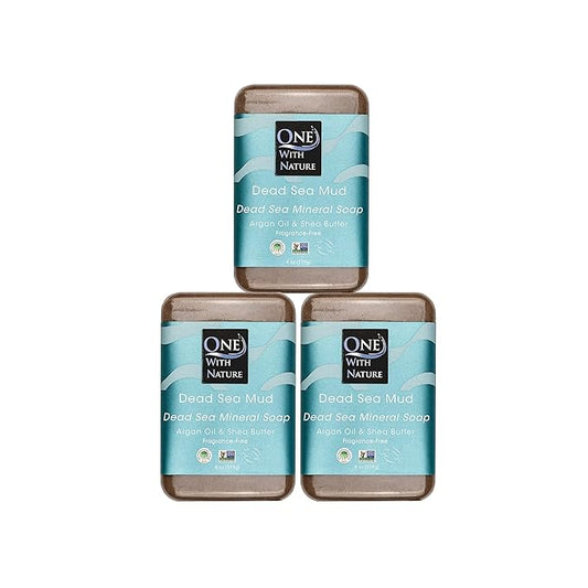 One With Nature Dead Sea Mud Soap 4oz 3-Pack – Purifying and Exfoliating Soap Bar with Dead Sea Salt Minerals for Face & Body, for Men & Women