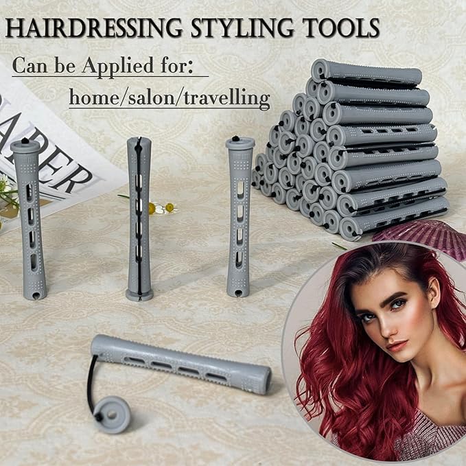 Perm Rods Set for Short Natural Hair 40pcs Gray Plastic Cold Wave Rods Hair Curling Rollers with Steel Pintail Comb Rat Tail DIY Hairdressing Tools（40pcs Gray）
