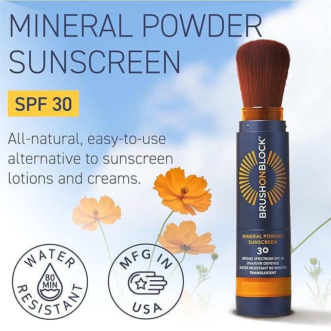 Brush On Block Full Face Sun Protection Kit, Translucent Mineral Powdered Sunscreen & Protective Lip Oil SPF 30, Reef Friendly, FSA HSA Eligible