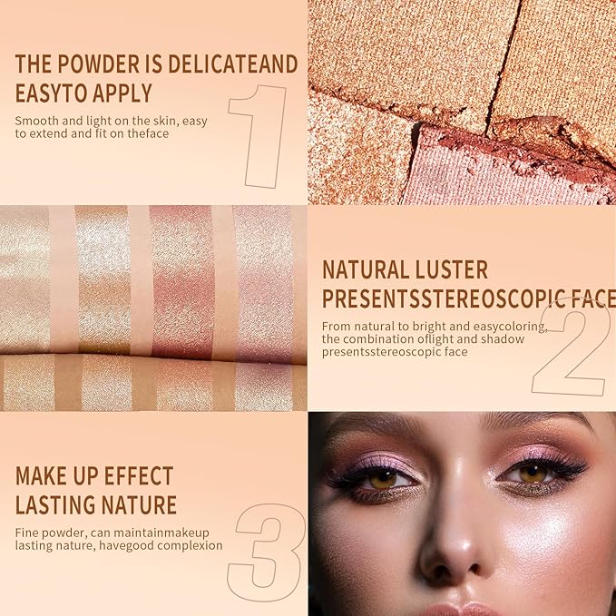 2 Packs Highlighter Powder Palette, 5 Colors Makeup Palette Contour Palette Eyeshadow Makeup Kit Waterproof Long Lasting Brilliant Lighten Skin Color Professional Face Shading Set (2, brown, Large)