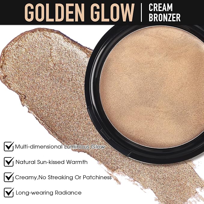 UCANBE Cream Bronzer for Face & Body, Natural Golden Sun-Kissed Glow Highlighter, Luminous Buildable Coverage for Long Lasting Bronzed Glow, Lightweight Brighten Contour Multi-Use Makeup Palette