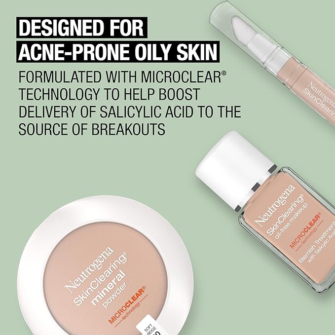 Neutrogena SkinClearing Mineral Acne-Concealing Pressed Powder Compact, Shine-Free & Oil-Absorbing Makeup with Salicylic Acid to Cover, Treat & Prevent Breakouts, Natural Beige 60,.38 oz (Pack of 2)