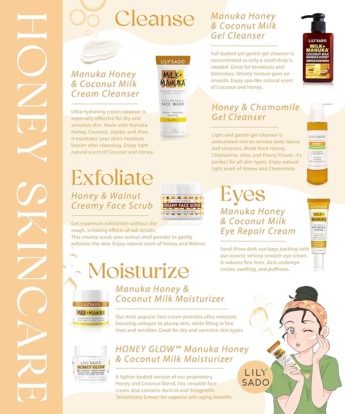 LILY SADO MILK+MANUKA™ Coconut Milk & Manuka Honey Gentle Gel Face Cleanser - Natural Cruelty-Free Facial Wash Cleanses, Balances, Soothes & Hydrates - Reduces Pores & Blackheads - 5oz