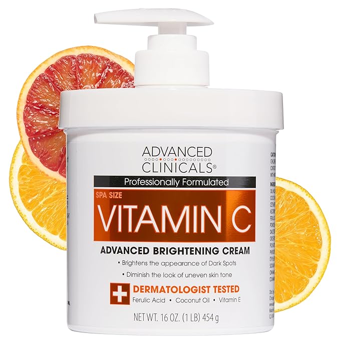 Advanced Clinicals Vitamin C Cream Face & Body Lotion Moisturizer | Anti Aging Skin Care Firming & Brightening Cream For Body, Face, Uneven Skin Tone, Wrinkles, & Sun Damaged Dry Skin, 16 Oz