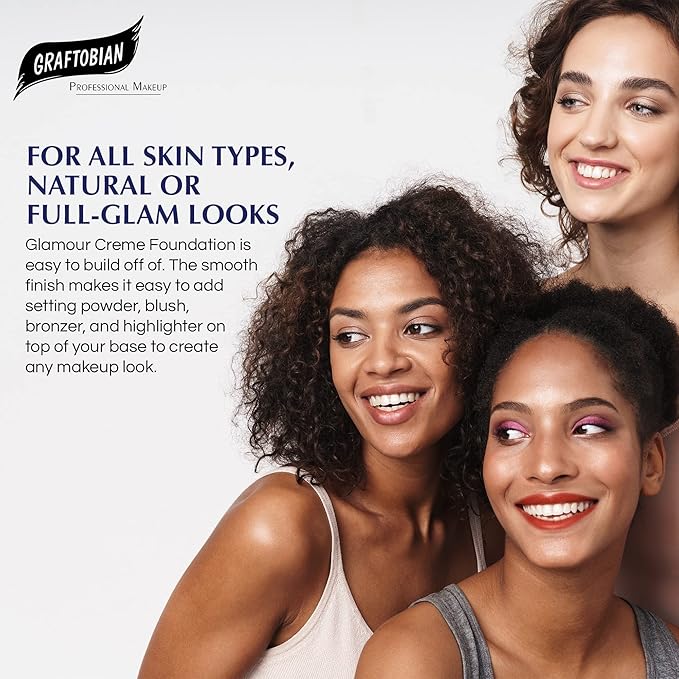 Graftobian HD Glamour Crème Foundation 1/2oz, Weightless Full Coverage Makeup, 65 Inclusive Shades, For All Skin Types, Natural or Full-Glam Looks, For Professionals and Beginners, Bombshell