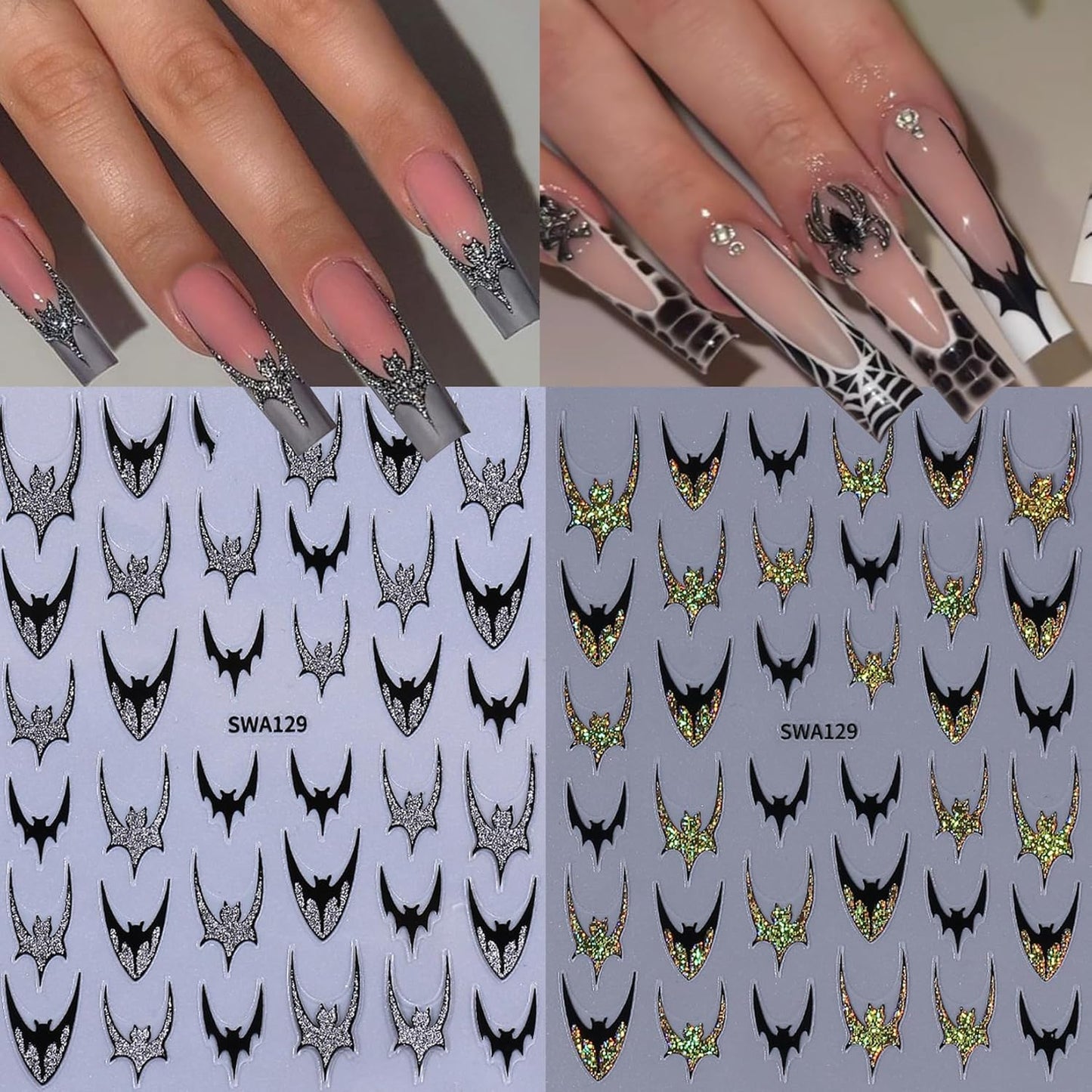 Halloween Nail Stickers Dragon Decals 12 Sheets Spooky Bat Ghost Stickers for Nails Art Metallic Glitter Spider Web Pumkin Blood Key Nail Designs Fall Holiday Supplies Manicure Decoration for Women