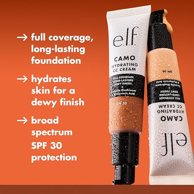 e.l.f. Hydrating Camo CC Cream, SPF 30, Color Correcting Full Coverage Foundation For A Dewy Finish, Vegan & Cruelty-Free, Rich 640 W
