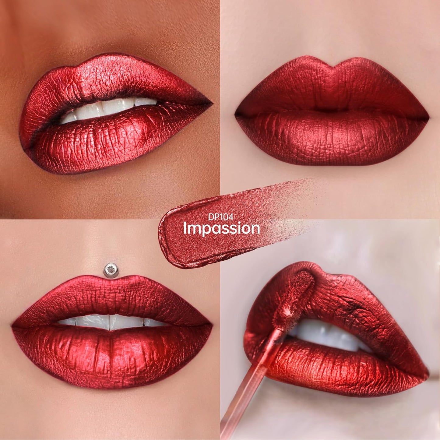 3Pc Lipsticks Set for Women Metallic Lipstick Long Lasting Dark Red Bronze Pink Lip Gloss, Metal Shine Lightweight Hydrating Full Coverage Lip Color, DP103/104/114