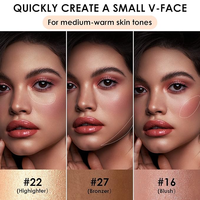 FOCALLURE 3 Pcs Cream Contour Sticks,Shades with Highlighter & Bronzer & Blush,Non-greasy Long-wear Face Contouring Pen,Easy to Sculpt the Face and Create a Lightweight Finishing Makeup,MEDIUM-WARM