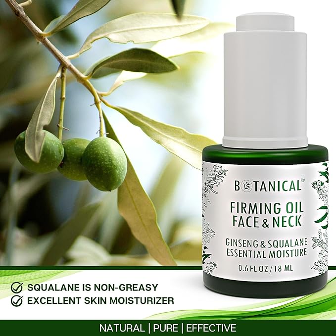 Botanical Face & Neck Firming Oil | Anti-Wrinkle Ginseng & Squalane Serum w/Gua Sha Lift Scraper | Organic, Pure, Natural Skincare (0.6 fl oz | 18 ml)