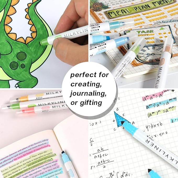 Highlighters Pastel Double Sided Chisel and Fine Tips Pastel Bible Highlighters No Bleed Through 12 Retro Colors Perfect for Bible Books, Journals, Drawings, and Underlining