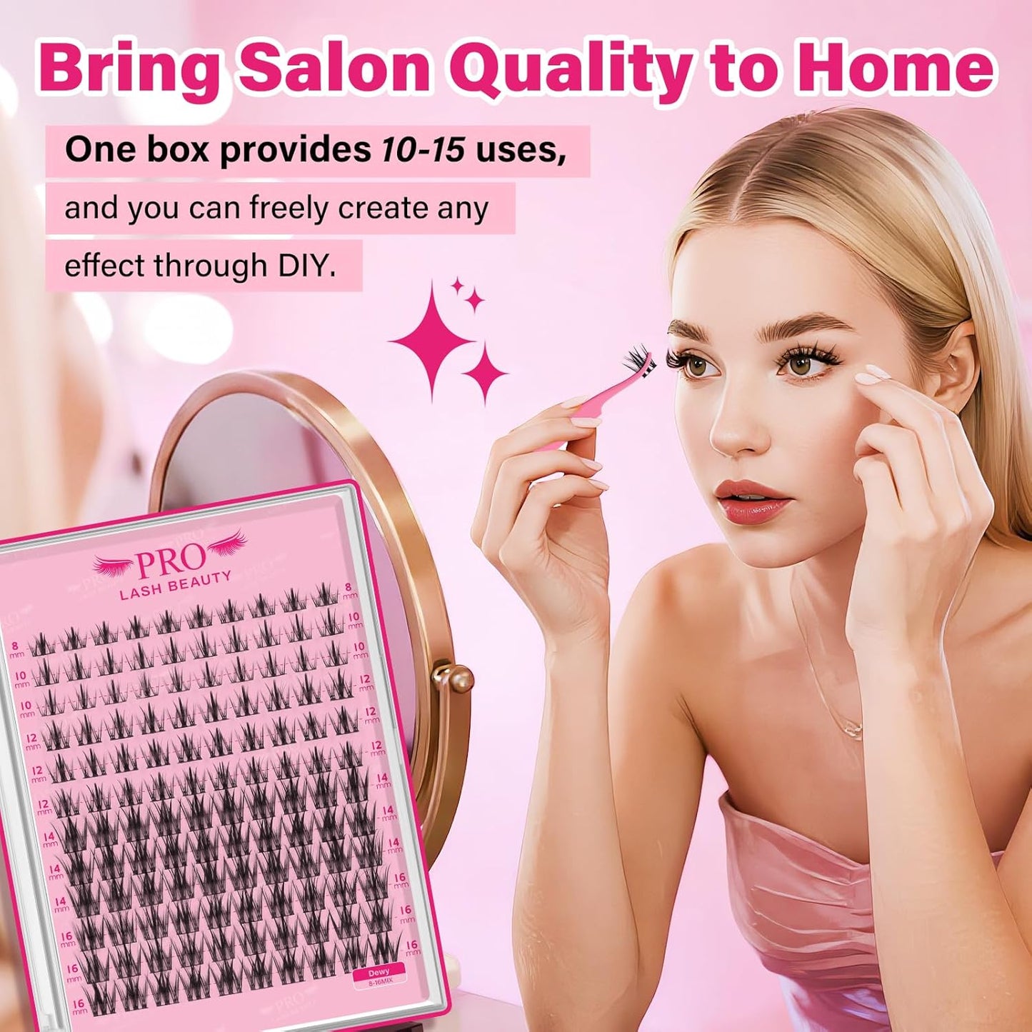 PRO LASHBEAUTY Lash Clusters, Eyelash Clusters 8-18 Mixed Cluster Eyelash Extensions Mixed Lash Extension Reusable Soft & Comfortable (Dewy,8-18mix)