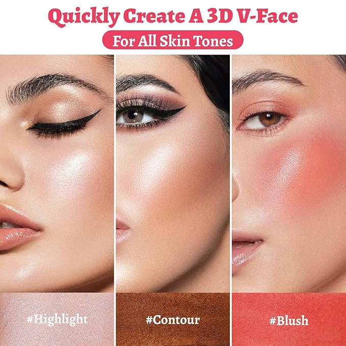 3Pcs Multi-Use Face Makeup Sticks Sets, Blendable Cream Blush Stick For Cheeks Lips, Highlighter Contour Shading Sticks Moisturizer Make Up Sets For Women (02)