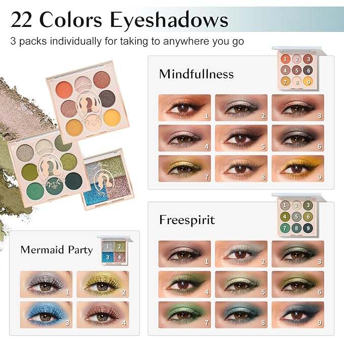 All In One Makeup Kit For Girls, Beginner Makeup Kit For Teens Makeup Kit For Little Girls Full Set Make Up Kit For Women Cosmetic Set 18 Color Eyeshadow Eyeliner Lipgloss Blush Mirror - Green
