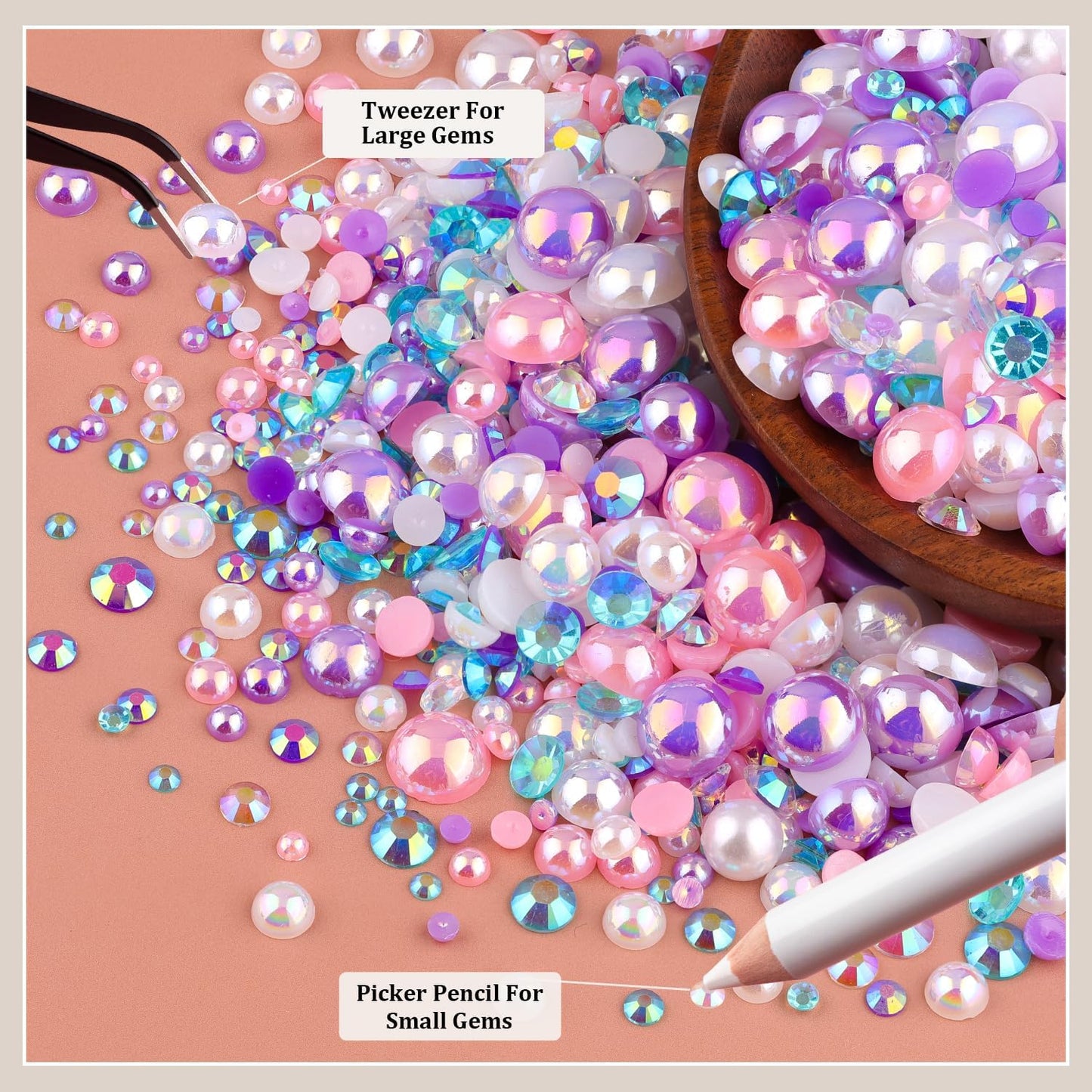 80g Flatback Pearls and Rhinestones for Crafting, Pink Purple 3-10mm Resin Rhinestones and Half Pearls for Bedazzling, Nail Art and Dec with 3pcs 10ml B7000 Jewelry Glue, Tweezer and Pickup Pencil