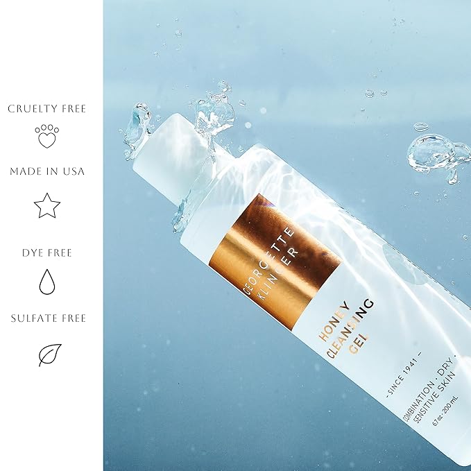 Georgette Klinger Honey Cleansing Gel - Gentle, Hydrating Cleanser, Daily Face Wash, Removes Dirt, Free Radicals with Moisturizing Manuka, Honeysuckle for Normal, Dry, Sensitive Skin - 6.7