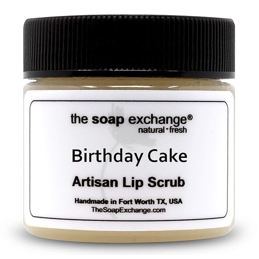 Lip Scrub - Birthday Cake Flavor - Hand Crafted 1.5 oz / 42.5 g Natural Lip Care, Artisan Lip Treatment, Exfoliate, Hydrate, & Protect. Made in the USA.