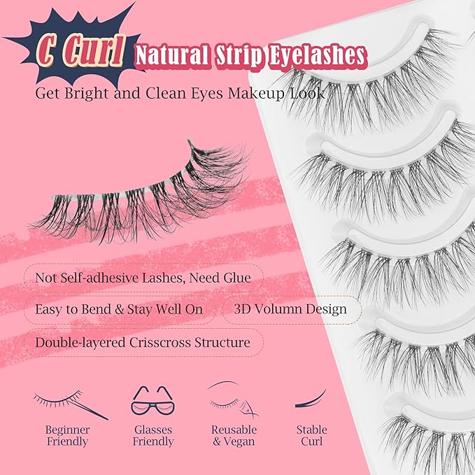 Wispy Lashes Natural Look False Eyelashes 13MM Eye Lash Pack 3D Volume Fake Eyelashes 7 Pair Siligli