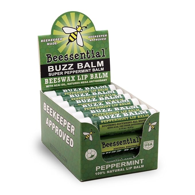 Beessential Natural Bulk Lip Balm, Peppermint, 18 Pack | For Men, Women, and Children. Great for Gifts, Showers, & More