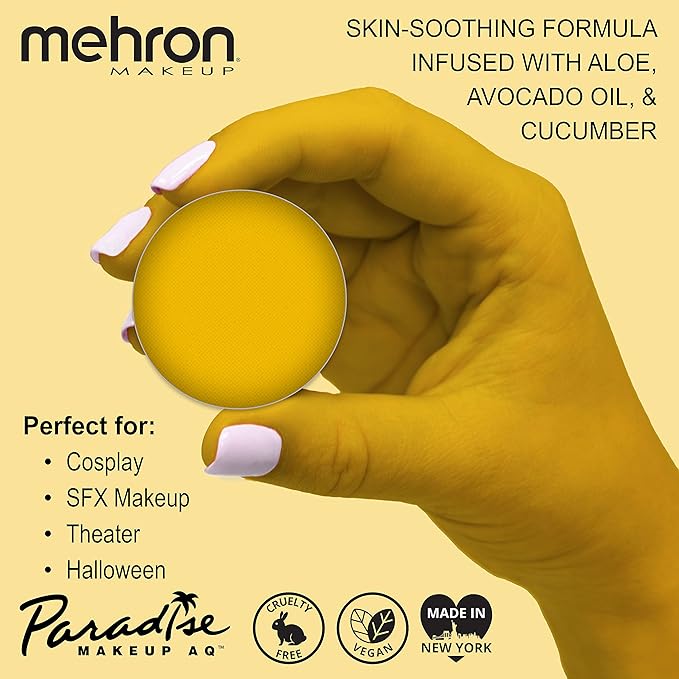 Mehron Makeup Paradise Makeup AQ Refill Size | Face & Body Painting, Beauty, Cosplay, and Halloween | Water Activated Face Paint, Body Paint, Cosplay Makeup .25 oz (7 ml) (Yellow)