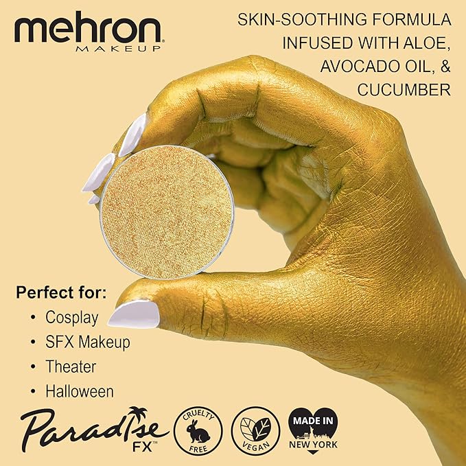Mehron Makeup Paradise Makeup AQ Refill Size | Stage & Screen, Face & Body Painting, Beauty, Cosplay, Halloween | Water Activated Face Paint, Body Paint, Cosplay Makeup .25 oz (7 ml) (Metallic Gold)