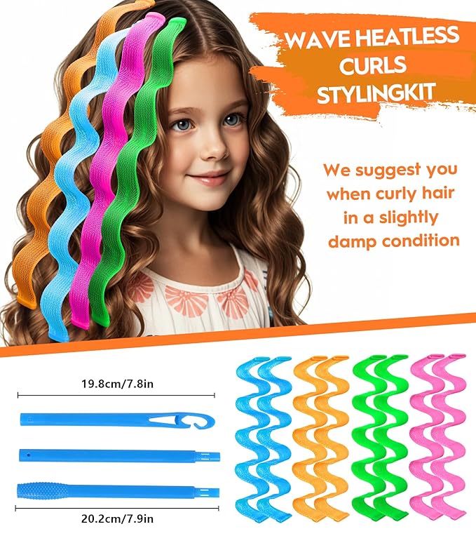 42 Pieces Heatless Waves Hair Curler, No Heat Damage Wavy Hair Curlers with 2 Sets of Styling Hooks, Heatless Curls for Women Girls Long Medium Short Hair (4 Colors,45cm/ 17.7")