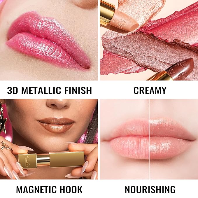Oulac Dark Brown Lipstick for Women with Metallic 3D Shine Lightweight Hydrating Formula, High Impact Lip Color, Vegan Beauty, Full Coverage Lip Makeup, Christmas Gifts for Women, Hawaii Summer(08)