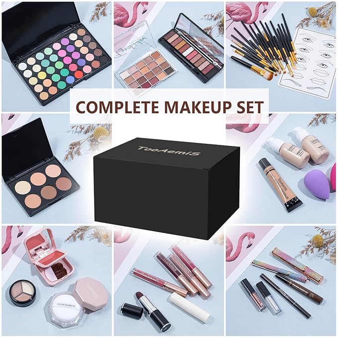 All in One Makeup Kit Makeup Kit for Women Full Kit Multipurpose Makeup ，eyeshadow、 liquid foundation,Loose powder,Eyebrow pencil,4-color lip gloss set