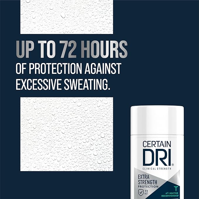 Certain Dri Extra-Strength Clinical Antiperspirant Solid - Maximum Sweat & Odor Protection for Men & Women - 72-Hr Hyperhidrosis Treatment w/ 12% Aluminum Chloride - Powder Fresh Scent - 1.7 oz - 3-Pk