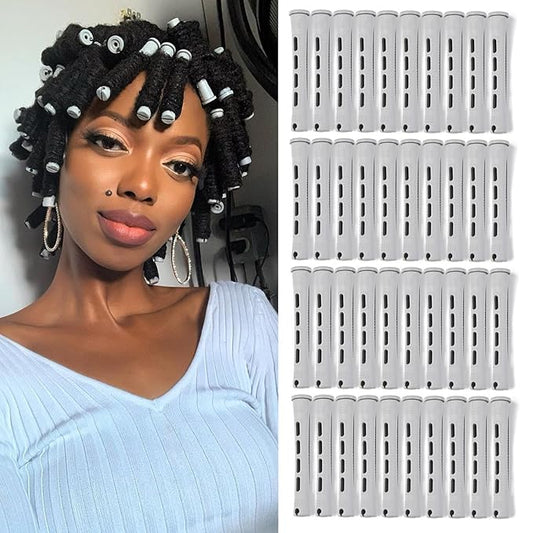 Perm Rods Set for Short Natural Hair 40pcs Gray Plastic Cold Wave Rods Hair Curling Rollers with Steel Pintail Comb Rat Tail DIY Hairdressing Tools（40pcs Gray）