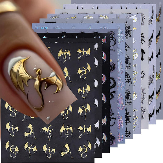 Halloween Nail Stickers Dragon Decals 12 Sheets Spooky Bat Ghost Stickers for Nails Art Metallic Glitter Spider Web Pumkin Blood Key Nail Designs Fall Holiday Supplies Manicure Decoration for Women