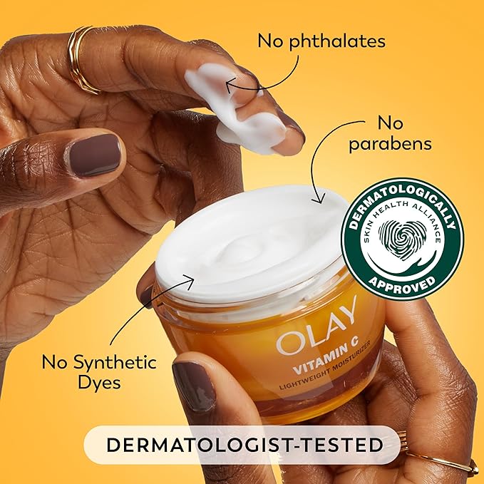 Olay Vitamin C Face Moisturizer, Brightening Cream for Women, Instant Hydration, Evens Tone, Dark Spot & Hyperpigmentation Reduction, Glowing Skin Care - Niaciniamide, Lactic Acid, 1.7 Oz