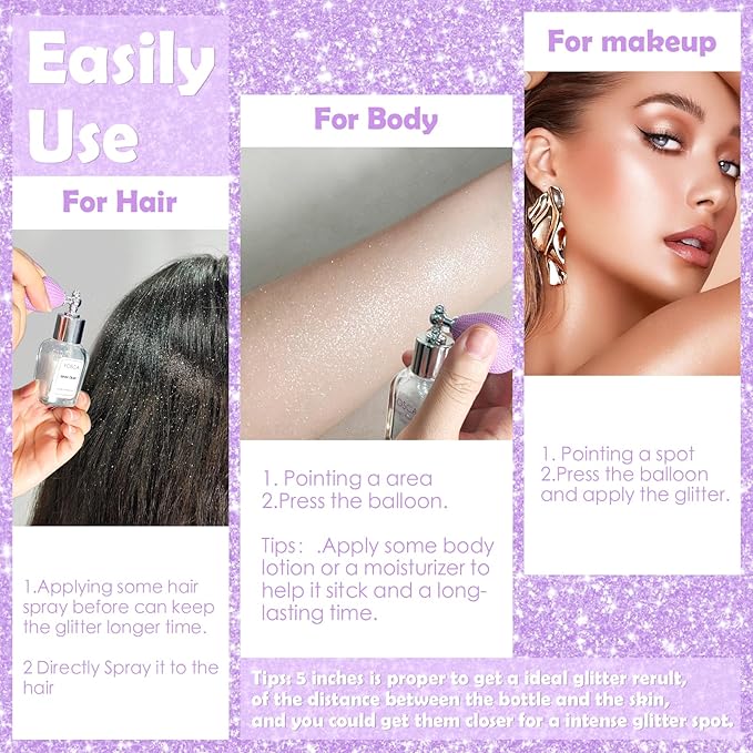 Yosca Highlighter Powder Spray, 20ML Cosmetic Grade Shimmer Powder Red Glitter Spray Sparkle Highlighter Makeup Festival Concert Accessorise for Rave Clothes Hair Face Nail Art - Atardecer