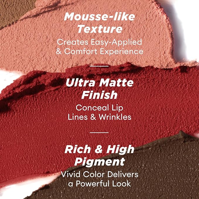 ITY Velvet Matte Finish Lip Stain-Mousse Textured Lip Clay, Red Shade, Conceals Lip Lines, Rich Pigment Lip Tint Lipsticks, 0.14 oz (4g) in Ruby