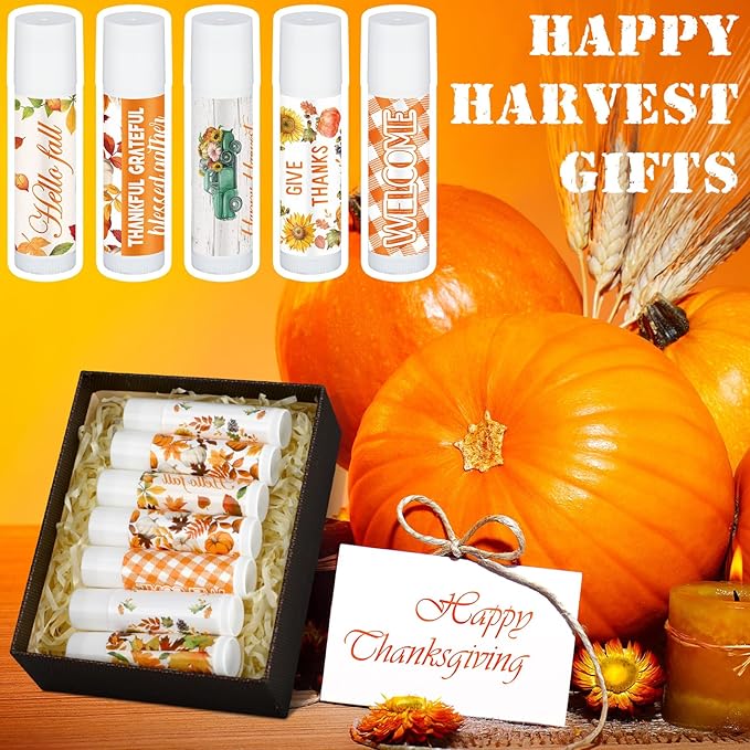 Dunzy 100 Pack Hello Fall Thanksgiving Party Gifts Bulk Lip Balms Favors Employee Appreciation Gifts Thank You Gifts Team Inspirational Gifts for Women Men Coworkers Satff Teachers(Thanksgiving)