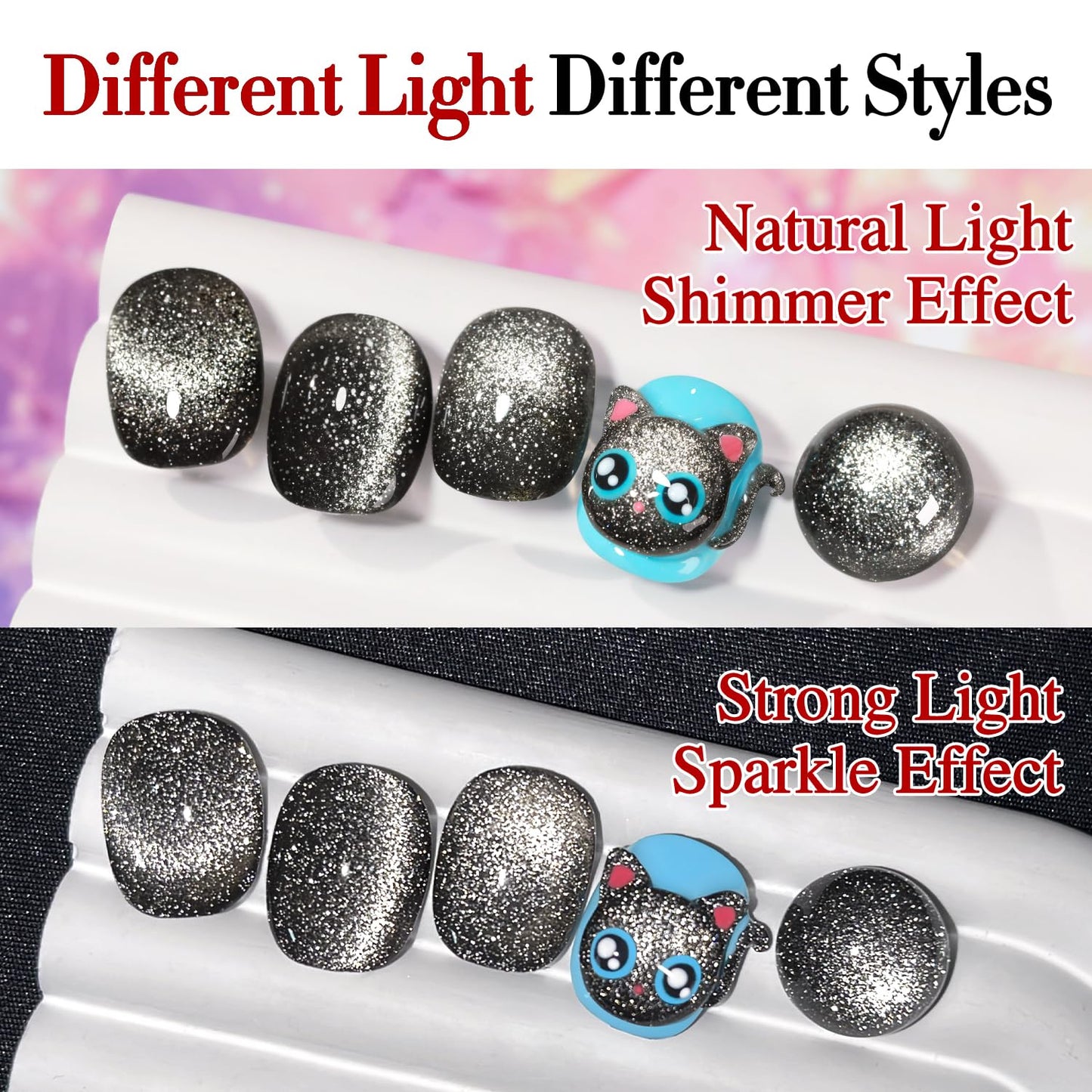 Double Rhythm Jelly Glass Cat Eye Gel Polish with Magnet 15ML Holographic Glitter Shimmer Translucent Sheer Color Magnetic Nail Polish Salon DIY at Home (Black Glitter-MC1061)