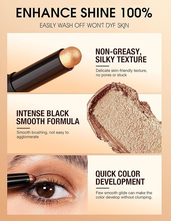 Erinde Shimmer Cream Eyeshadow Stick, Long Lasting Metallic Eye Shadow Sticks, Waterproof Creamy Glitter Eyeshadow Pencil, High Pigmented Blendable Neutral Eye Makeup, 23 Sapphire Blue Shimmer