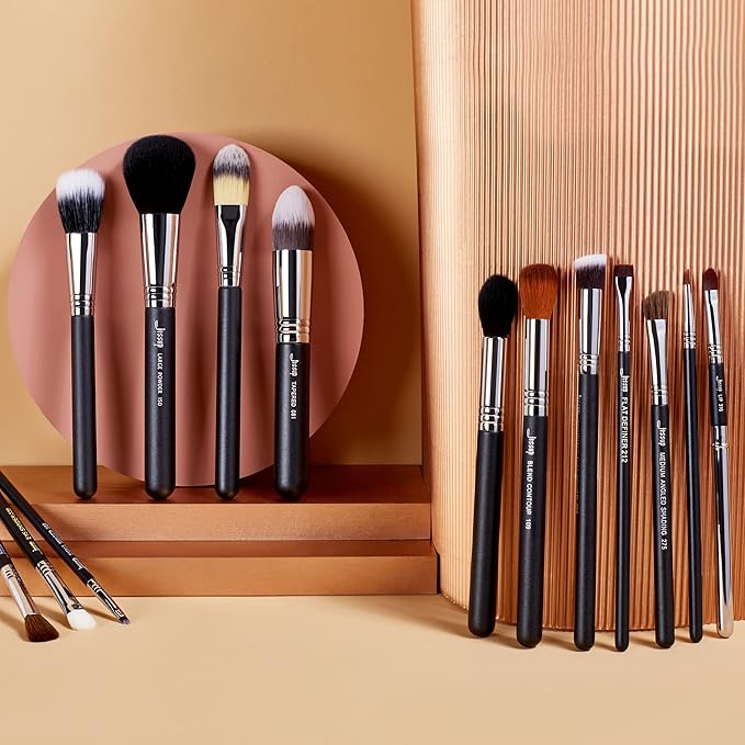 Jessup Makeup Brushes Set Professional 27 pcs Brush Makeup Premium Synthetic Foundation Contour Powder Blush Highlighter Eyeshadow Concealer Brow Face Make Up Brushes Tools Black/Silver T133