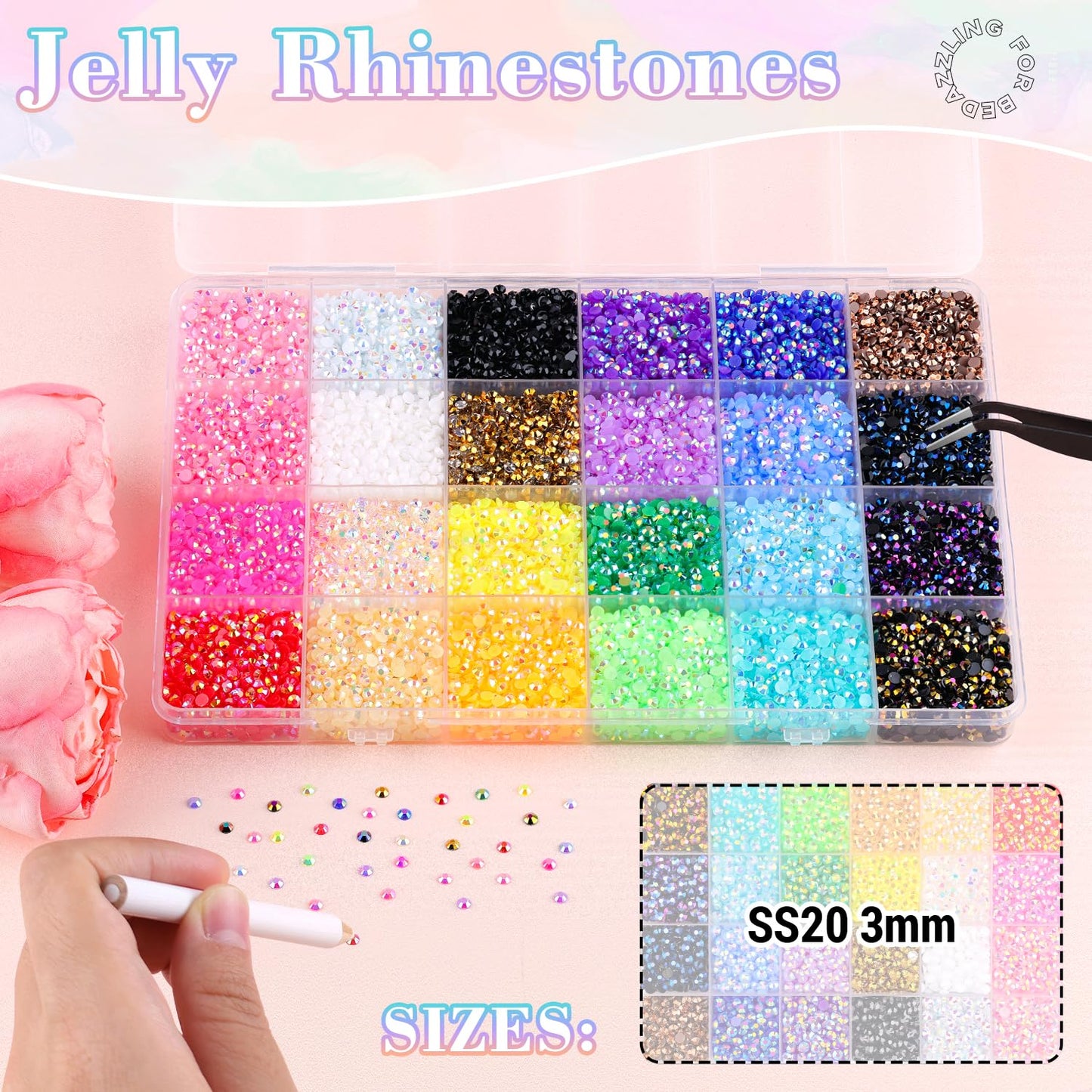 30000Pcs Resin Rhinestones with B7000 Jewelry Glue for Crafting, Multicolors 3mm Non Hotfix Flatback Gems, Bedazzling Crystal for DIY Crafts Clothing Tumblers Mugs Shoes Fabric Decor Nail Art