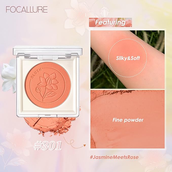 FOCALLURE Powder Palette Blush, Matte Mineral Blush Powder, Bright Shimmer Face Blush Makeup, Contour and Highlight Blush Palette, Highly Pigmented, Long Lasting, Waterproof, Blendable, #302