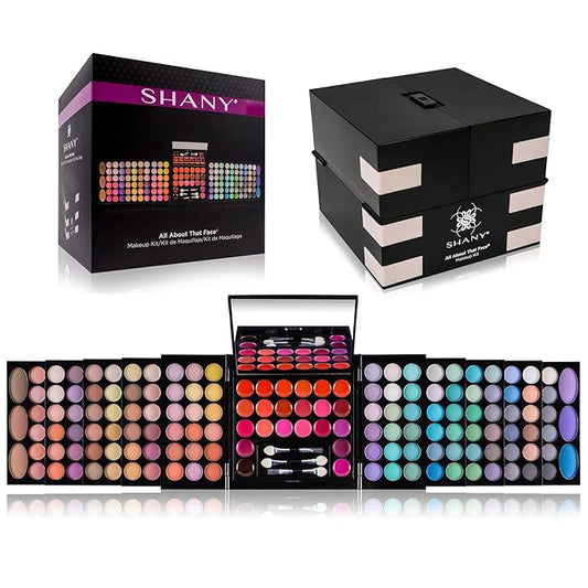 SHANY All About That Face Makeup Kit - All in one Beginner Makeup Set - Eye Shadows, Lip Colors, Face Makeup, Cosmetics applicators & More.