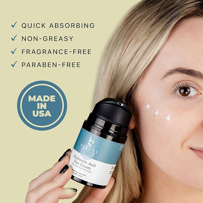 Hyaluronic Acid Moisturizer for Face - USA Made with Organic & Natural Ingredients, Hydrating Anti Aging Face Moisturizer for Dry Skin with Glycerin & Vitamin E, Unscented Anti Wrinkle Cream