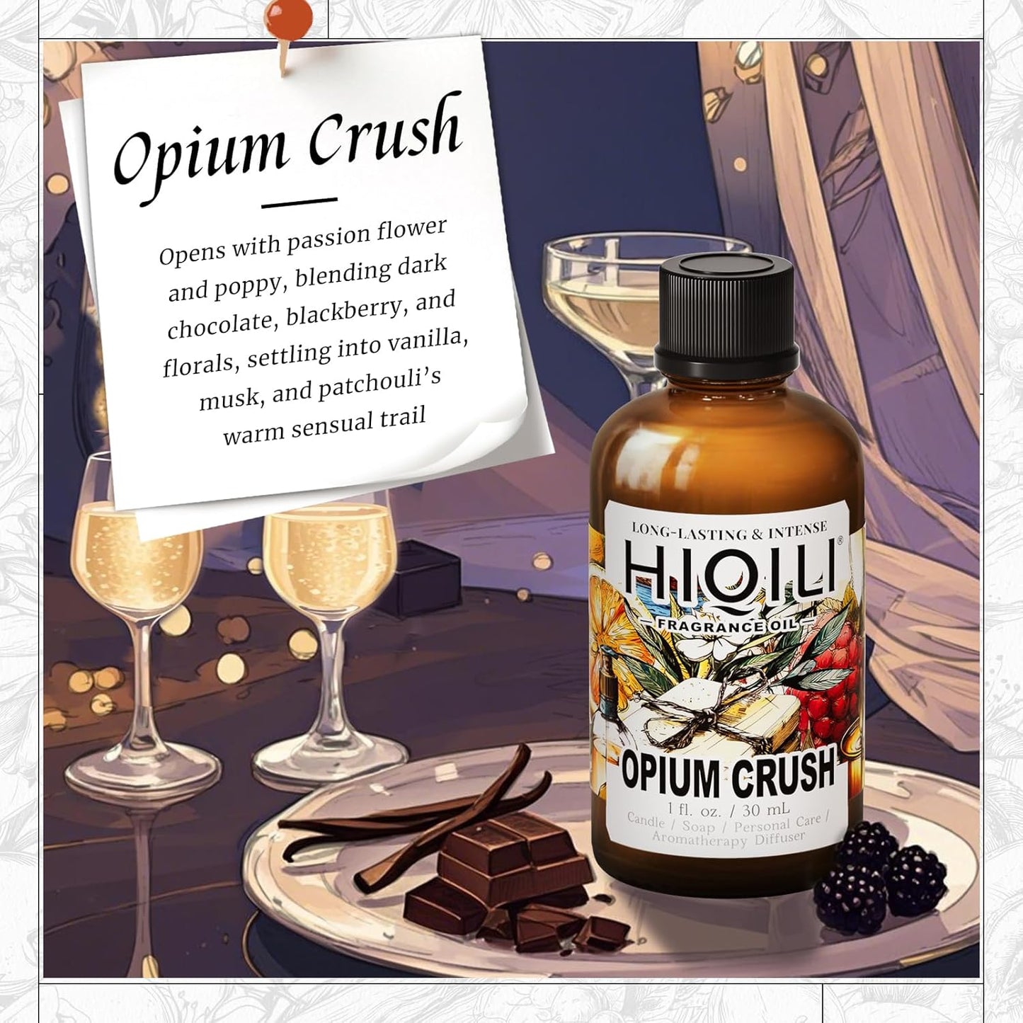 HIQILI Opium Crush Fragrance Oil for Candle, Soap Making, Floral Scent, Essential Oil Diffuser Use, Hair Care - 1 Fl Oz