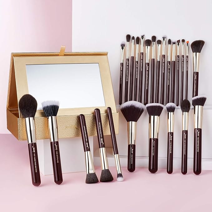 Jessup Makeup Brushes Set Professional Makeup Brush Eyeshadow Blending Powder Foundation Blusher Concealer 25pcs with Cosmetics Storage Box, Zinfandel T285