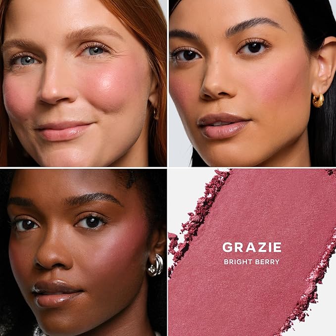 Saie SuperSuede Baked Blush - Talc-Free Powder Blush for All Day Wear - Enriched with Plant-Derived Squalane + Glycerin to Help Moisturize Dry Skin - Grazie (0.1 Ounce)