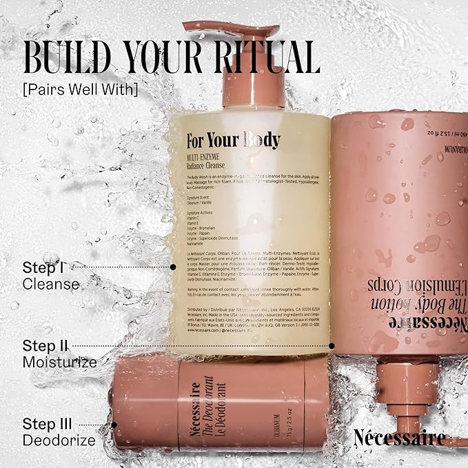 Nécessaire The Body Wash Olibanum. Natural Body Wash for Women + Men. Radiance Cleanse. Multi-Enzyme Gel Cleanser for Dull Skin. Notes of Vanilla, Fig Leaf, and Cassis Buds. 8.4 Fl Oz.